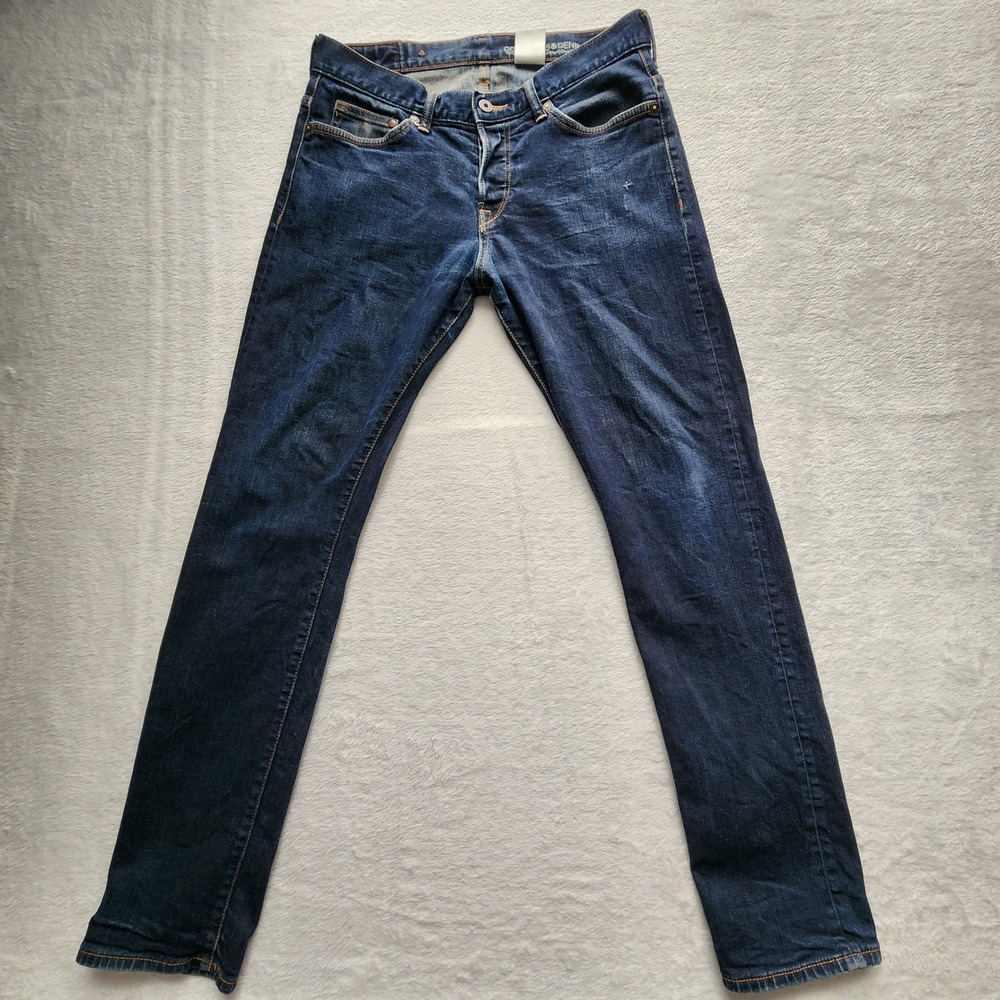 H&M Slim Low Waist Jeans Mens 34W 30.5L Navy Blue Button Fly Conscious Classic